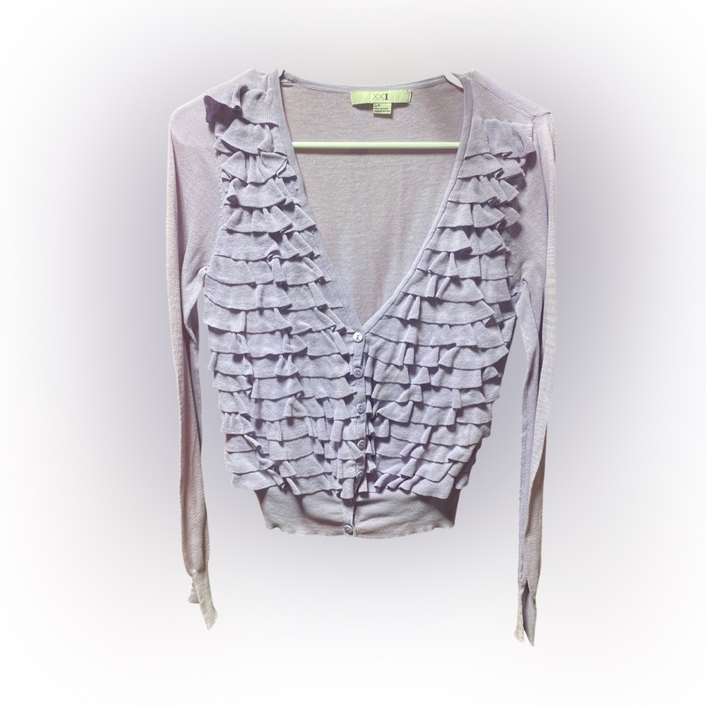 XXI Light Purple Ruffled Cardigan - Picture 2 of 6